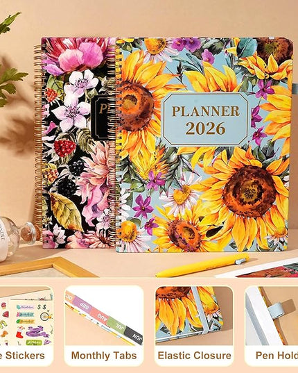 2026 Planner Weekly and Monthly Daily Calendar Planners 8.5 x 11, Jan 2026-Dec 2026, Hard Cover Large Yearly Agenda with Stickers & Tabs for Women Work Home- Sunflower
