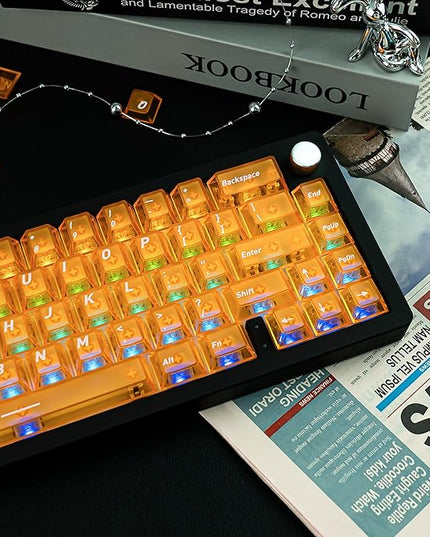 Custom PBT Transparent Keycaps, Minimalist Gradient Orange PC Keycap, Crystal Custom Key Caps 160 Keys Cherry Profile Keycap Set for Cherry Gateron MX Switches Mechanical Keyboard