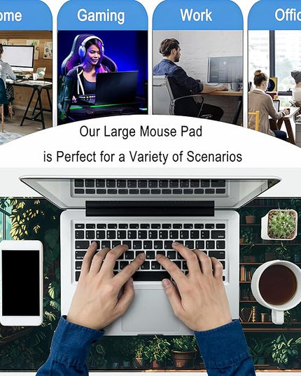 Green Plant Desk Pad Gaming Pad Extra Large Desk Mats Full Desk Mouse Pad XXL, Desktop Mat Computer Laptop Keyboard Pads, Office Home Decor Table Pad Cute Desk Accessories 31.5" x 15.7"
