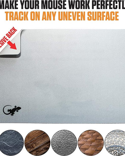 Mouse Pad Adhesive Bottom - Sticks to Any Surface - Portable - Webcam Covers and Screen Cleaner Included (Silver)
