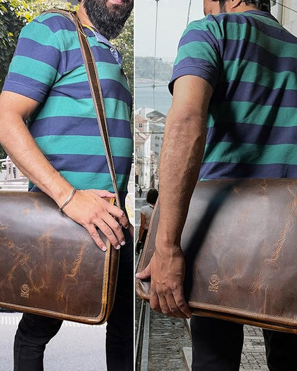Leather Messenger Bag for Men 16" Full Grain Leather Laptop Bag Vintage Crossbody Office Satchel Travel Shoulder Bag