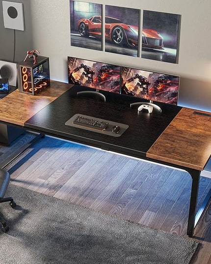 Huuger 71 x 31.5 Inch Desk with Power Outlets & USB-C, 1.2 Inch Thicker Desktop, Robust Metal Tubes, Deep Computer Desk, Heavy Duty Office Desk, Work Desk, Rustic Brown and Black