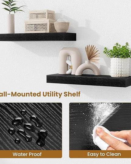 Fun Memories Floating Shelves Bathroom for Wall Mounted Shelves, 20 Inch Wood Shelf Set of 2, Home Storage & Display Decor, Black