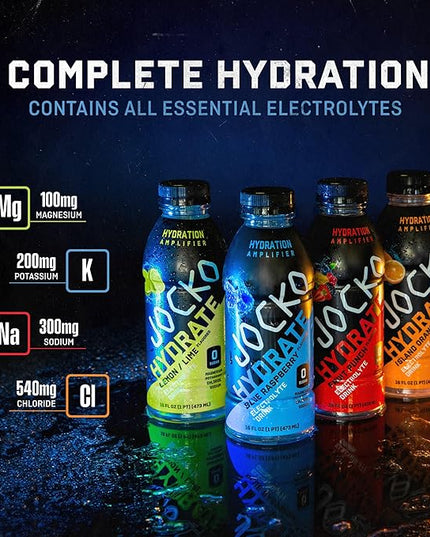 Jocko Fuel Hydrate Electrolyte Drinks - Sports Drink Hydration Amplifier, Thirst Quencher - Scientifically Formulated Electrolyte Blend Blue Raspberry 16 Oz (12 Pack)