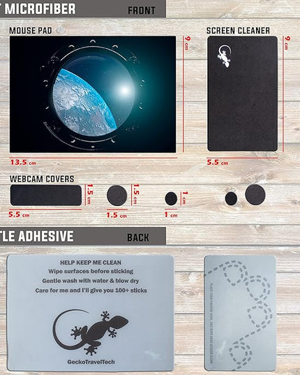 Mouse Pad Adhesive Bottom - Sticks to Any Surface - Portable - Webcam Covers and Screen Cleaner Included (Space Window)