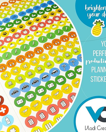 Vladi Creative Mini Planner Stickers - 2210 Pcs, 14 Sheets, Decorative & Productivity-Boosting Colorful Stickers for Journals, Calendars, Scrapbooking, Time Management, & DIY Planner Decoration