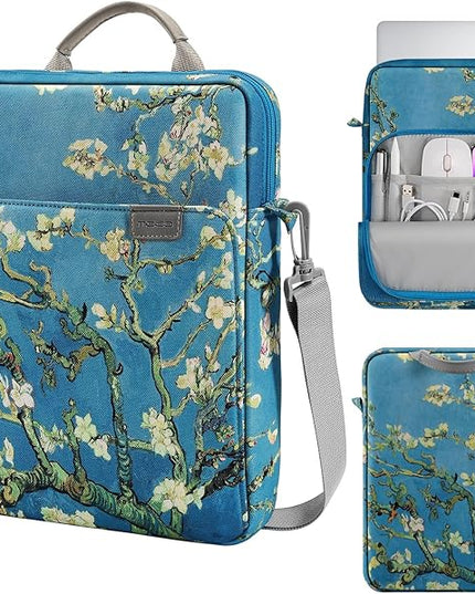 MoKo 13.3-14 Inch Laptop Sleeve Bag Fits MacBook Pro M3/M2 14" 2023, MacBook Pro 13" M2, Air 13.6 M3/M2,Tab S8 Ultra 14.6,Handle Carrying Case with Shoulder Strap, Apricot Flower