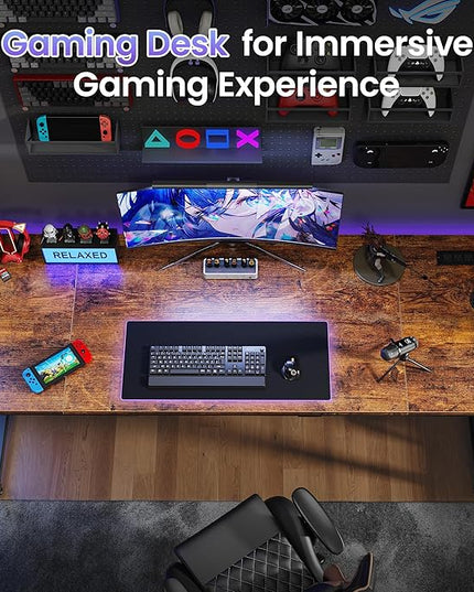 PRAISUN 70 X 24 Inch Office Computer Desk with Power Outlets and USB-C Port, Larger and Longer Gaming Desk, for Home Office, Study, Writing Work from Home Table, Metal Frame, Rustic Brown