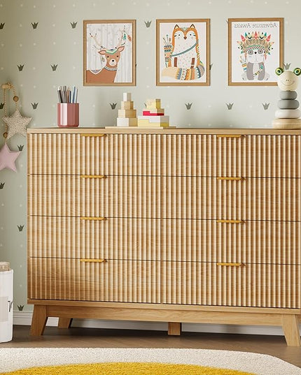 BORNOON 53" Tall Dresser for Bedroom, 8-Drawer Fluted Chest of Drawers, Modern Wood Highboy with Metal Slides and Handles, Anti-Tip Kit, Vertical Clothes Storage Organizer for Apartment, Closet