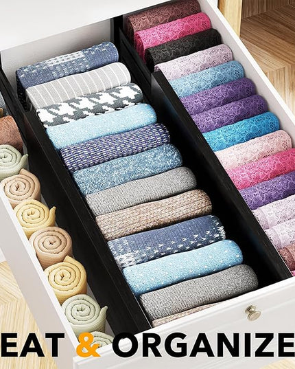 SpaceAid Bamboo 4 Pack Dresser Drawer Dividers, 4.65“ High Adjustable 17“-22” Drawer Organizers, Expandable Organization for Clothing, Clothes, Dressers, Black