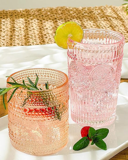 Kate Aspen Rose Gold Cups Pink Hobnail Beaded Drinking Glasses Set of 6-10 oz Vintage Glassware Set Cocktail Glass Set, Juice Glass, Water Cups | Makes A Great Hostess Gift, Gift for New Home Owners