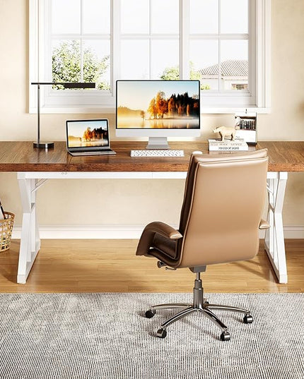 LITTLE TREE 70.8-Inch Large Executive Desk, Modern Computer Office Desk, Wooden Writing Desk Study Table for Home Office