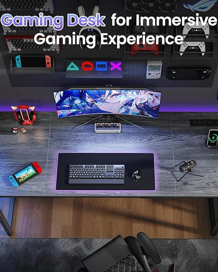 PRAISUN 63 X 24 Inch Office Computer Desk with Power Outlets and USB-C Port, Larger and Longer Gaming Desk, for Home Office, Study, Writing Work from Home Table, Metal Frame, Grey