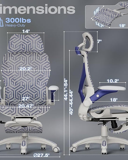 ELABEST X100 Ergonomic Mesh Office Chair with Footrest, Big and Tall Hone Desk Chair with 5D Flip-Up Arms, Adjustable 3D Lumbar Support,Gaming & Executive Computer Chairs for Long Hours