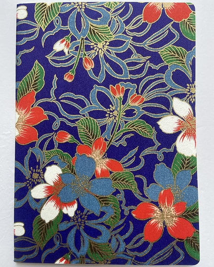 Made in Japan Echizen Washi Notebook(Page 48) with Sakura Watermark & 2 sheetsYuzen Origami Paper Set – Luxury Japanese Stationery Gift (FLORAL-BLUE)
