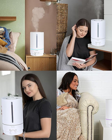 BlueHills Premium 5000 ML XL Cool and Warm Mist Ultrasonic Diffuser Humidifier Large Room Huge Coverage Area 5 Liter Big Capacity High Output 50 Hours Long Run Time Essential Oil Diffuser White W501