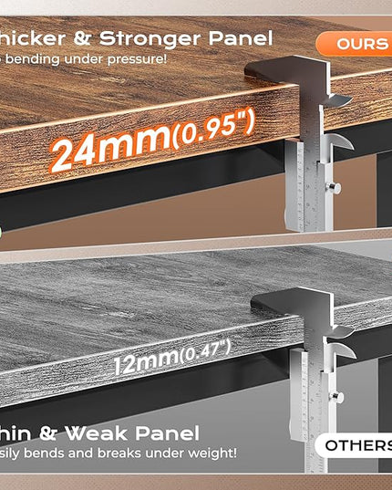 Huuger 63 x 24 inch Desk with Power Outlets & USB-C, Deeper & Thicker Desktop, Robust Metal Tubes, Computer Desk, Heavy Duty Office Desk, Work Gaming Desk, for Home Office, Rustic Brown