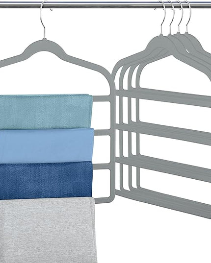 Velvet Pants Clothes Hanger Space Saving Non Slip Pants Shorts Hanger, Myfolrena Jeans Slack Trousers Hangers Multiple Velvet Hanger Closet Storage and Organization for Jeans,Scarf,Tie(Grey, 5)