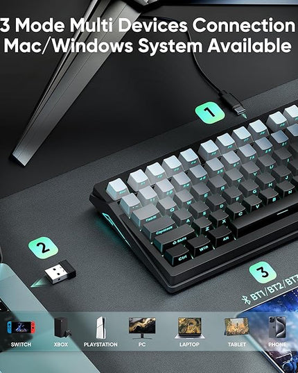 RedThunder K95 Wireless Mechanical Keyboard,TFT Screen & Knob, Trip-Modes Connection, Gasket Custom Hot-Swap Keyboard, RGB Backlit, Pre-lubed Linear Switches, Side Printed PBT Keycaps, Gray Gradient