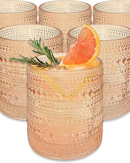 Kate Aspen Rose Gold Cups Pink Hobnail Beaded Drinking Glasses Set of 6-10 oz Vintage Glassware Set Cocktail Glass Set, Juice Glass, Water Cups | Makes A Great Hostess Gift, Gift for New Home Owners