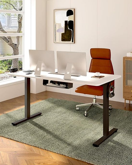 FLEXISPOT EN2 Whole-Piece Standing Desk with Clamp Power Strip, 48 x 24'' Electric Stand Up Height Adjustable Desk with Cable Management (Black Frame + 48" White Top, 2 Packages)