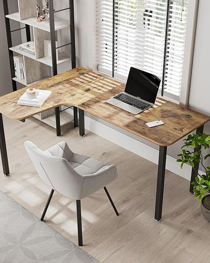 EUREKA ERGONOMIC 60 Inch Rustic Brown Corner L Shaped Computer Desk, Home Office Gaming Study Work Writing Table Long Large Sturdy Workstation Simple Modern with Black Metal Legs, Left Side