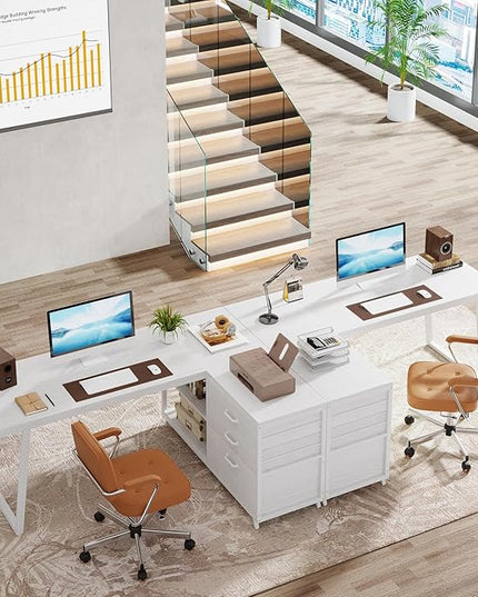 Tribesigns L-Shaped Computer Desk with 3 Drawers, Reversible Corner Home Office Desk with Shelves, 53-Inch Industrial PC Desk Study Writing Table Workstation for Small Space, White