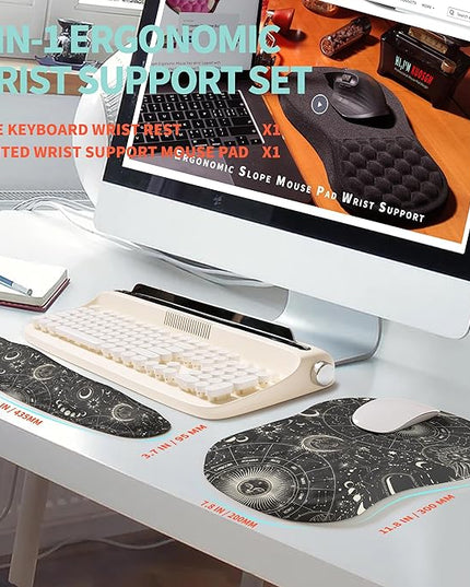 2-in-1 Ergonomic Set, Wave Rise Keyboard Wrist Rest and Massage Bulge Slope Mouse Pad Wrist Support, Cushion Memory Foam Integrated to Relieve Wrist Pain, Constellation