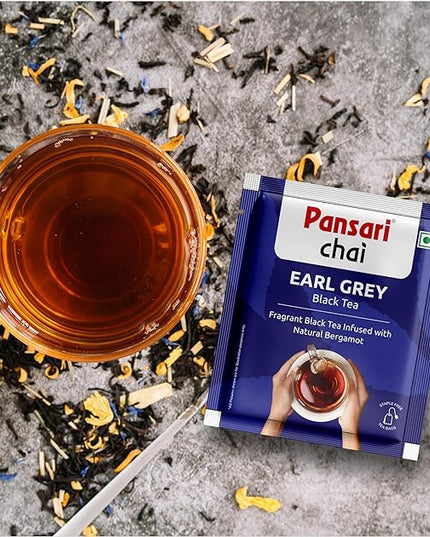 Pansari Earl Grey Black Tea, Individually Wrapped Bags – Smooth, Flavourful & Robust, Pure Caffeinated Black Tea, Enjoy Hot or Iced, Premium Tea Blend with Darjeeling, Aromatic & Bold – (100 Tea Bags)