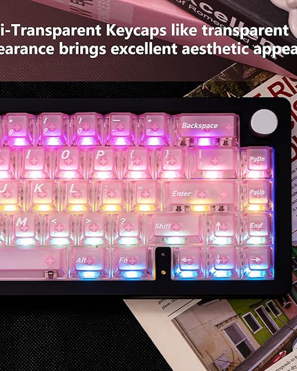 PBT and PC Material Key caps, Minimalist Gradient Pink Transparent Keycap, Crystal Custom Key Cap 160 Keys, Cherry Profile Keycap Set for Cherry Gateron MX Switches Mechanical Keyboard
