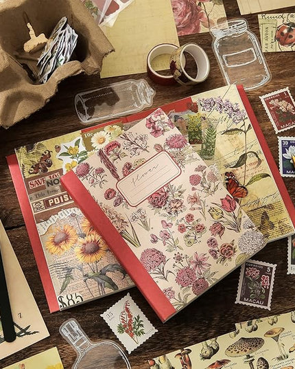 emmoolife Vintage Aesthetic Scrapbooking Supplies Kit, Flowers Botanical Bullet Junk Journal Kit with Journaling Supplies, Tweezers, A6 Grid Notebook,Stationery,Sticker, Birthday Craft Gift for Adult