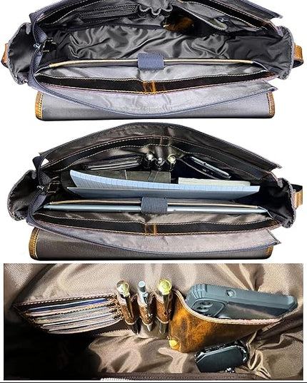 Leather Messenger Bag for Men 14" Leather Laptop Bag Vintage Crossbody Office Satchel Travel Shoulder Bag
