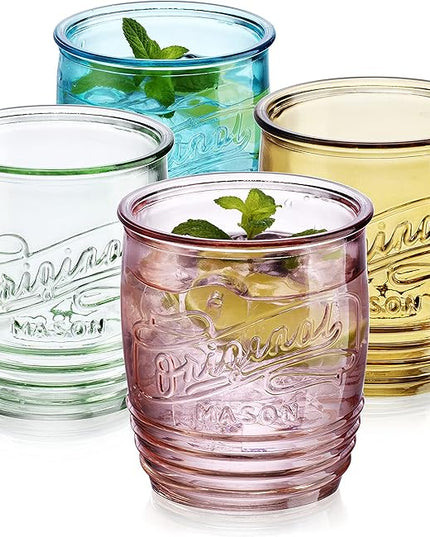 Glaver's Set Of 4 Original Mason Collins Glasses Assorted Colored Drinking Glasses For Juice Smoothies Cocktails Fine Beverage Glass Cups (Original Mason Whiskey Colored 13 OZ.)