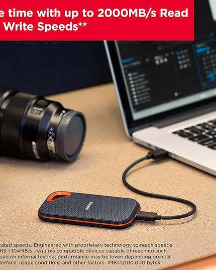 SanDisk 2TB Extreme PRO Portable SSD - Up to 2000MB/s - USB-C, USB 3.2 Gen 2x2, IP65 Water and Dust Resistance, Updated Firmware - External Solid State Drive - SDSSDE81-2T00-G25