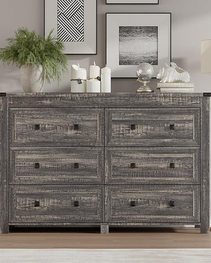 BORNOON 6-Drawer Dresser, Modern Wooden Storage Chest of Drawers, Dresser TV Stand, Wood Drawer Organizer with Metal Handles for Bedroom, Living Room, Hallway