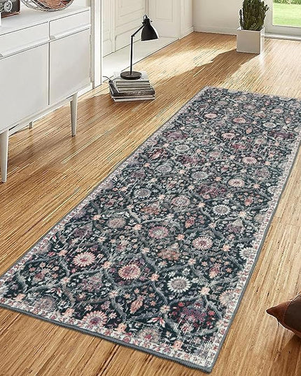 Lahome Moroccan Hallway Rug, 2'5''x8' Kitchen Runner Rugs Non Skid Washable Runners for Hallways, Ultra-Thin Oriental Carpet for Entryway Laundry Room Bedroom Bathroom, Black/Multi