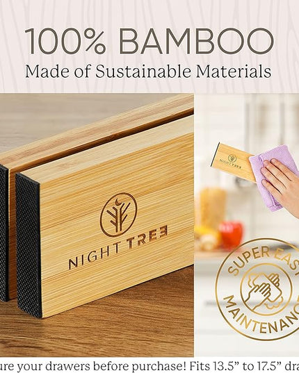 Night Tree Expandable Bamboo Drawer Dividers – Spring-Loaded Wooden Organizers for Clothes, Kitchen Utensils, Bathroom, and Dresser Drawers (13.5" to 17.5")