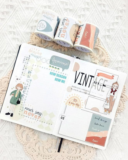 WT Motivational Washi Tape Sticker Set, 3 Rolls, Original Designs, Inspirational Frame Word Stickers, Vintage Decorative Tape, DIY Crafts, Bujo Planner Supplies, Journals Gifts, Adhesive Paper Tape