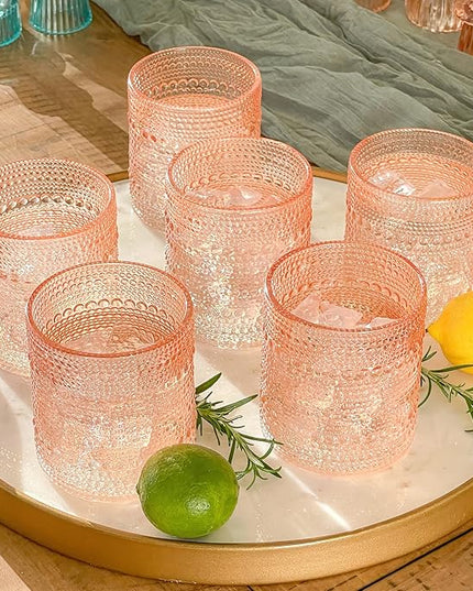 Kate Aspen Rose Gold Cups Pink Hobnail Beaded Drinking Glasses Set of 6-10 oz Vintage Glassware Set Cocktail Glass Set, Juice Glass, Water Cups | Makes A Great Hostess Gift, Gift for New Home Owners