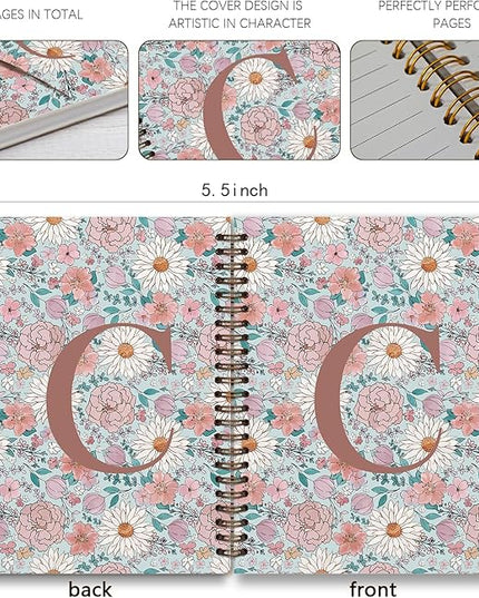 Vintage Floral Personalized Notebook, Initial Letter C Notebook Journal ,Vintage Flower Notebook for Work School Office Supplies,,Monogrammed Notebook for Women Teen Girl,Back to School Supplies 5.5 x 8.3