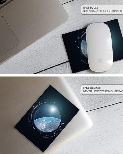 Mouse Pad Adhesive Bottom - Sticks to Any Surface - Portable - Webcam Covers and Screen Cleaner Included (Space Window)
