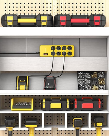 Heavy Duty Power Strip,Industrial Heavy Metal Case Surge Protector,8 AC Outlets,15Amp,2700 Joules,Protected' Indicator,14 Gauge Cord (Yellow, 6FT Length)