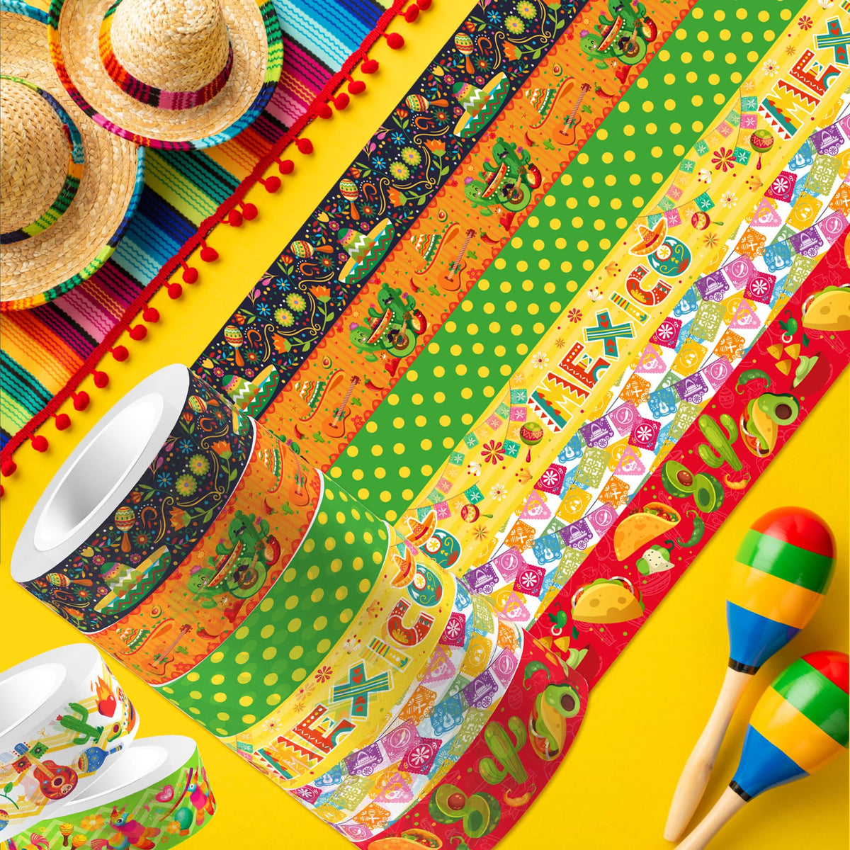 MOZUI Mexican Fiesta Washi Tape 12 Rolls Mexican Fiesta Washi Tape Masking Decorative Cinco De Mayo Washi Tape for DIY Craft Gift Wrapping Handbook Sticker Scrapbook Journaling Party Favor