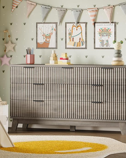 BORNOON 57" Long Dresser for Bedroom, 7-Drawer Fluted Chest, Wide Wood Storage Dresser with Metal Slides and Handles, Stable Base, Modern Clothes Organizer for Primary Suite, Guest Room, Nursery