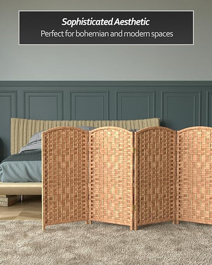Red Lantern 3 ft. Short Diamond Weave Fiber Folding Screen - Natural - 4 Panel