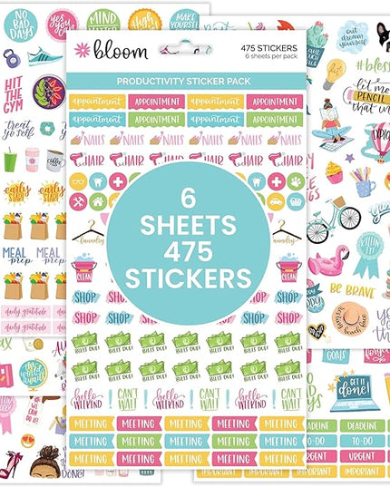 Bloom Daily Planners Productivity Stickers - Variety Sticker Pack - Six Sticker Sheets Per Pack!