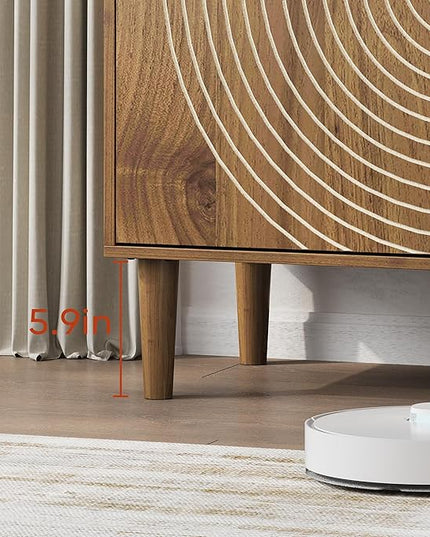 Elegant Line Groove Design Cabinet - Adjustable Shelf Storage, Multi-Use Coffee Bar, TV Console, Kitchen Organizer, Bookshelf - Waterproof MDF - Easy Assembly for Living Room, Dining, Foyer