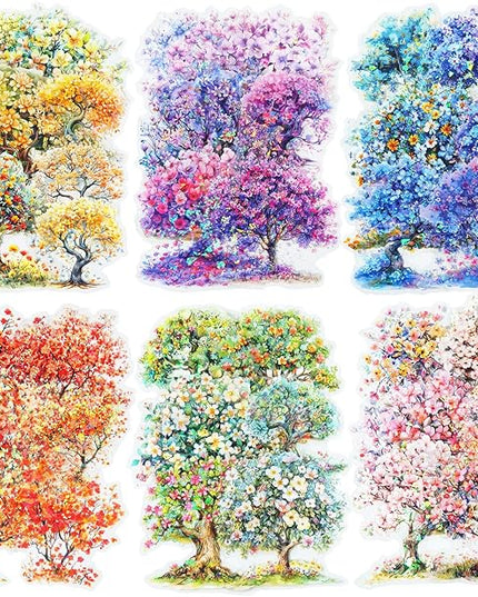 AuriicLeaf Flower Tree Scrapbook Stickers Set, 60PCS Holographic Ephemera for Scrapbooking, Junk Journaling, Crafting, DIY Projects, Diaries, and Art Supplies