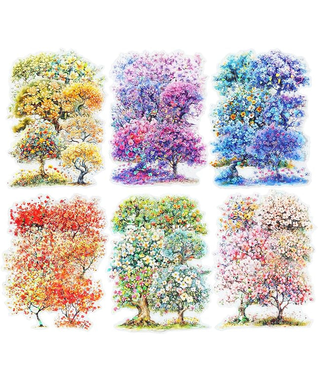 AuriicLeaf Flower Tree Scrapbook Stickers Set, 60PCS Holographic Ephemera for Scrapbooking, Junk Journaling, Crafting, DIY Projects, Diaries, and Art Supplies
