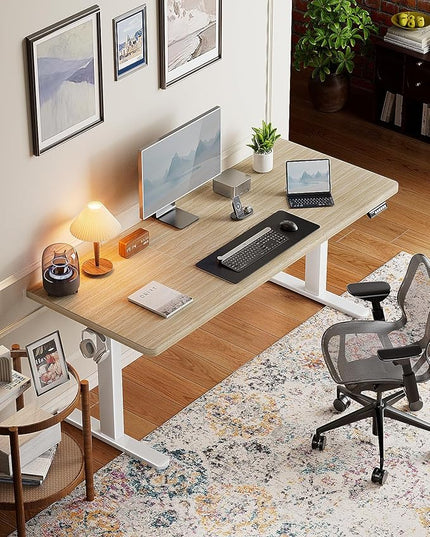 HUANUO 71 x 30 inch Electric Standing Desk, Powerful Brushless Motor Large Height Adjustable Table, 4 Memory Preset Sit Stand Up Desk, Home Office Computer Table with Thick T-Shaped Frame, Natural
